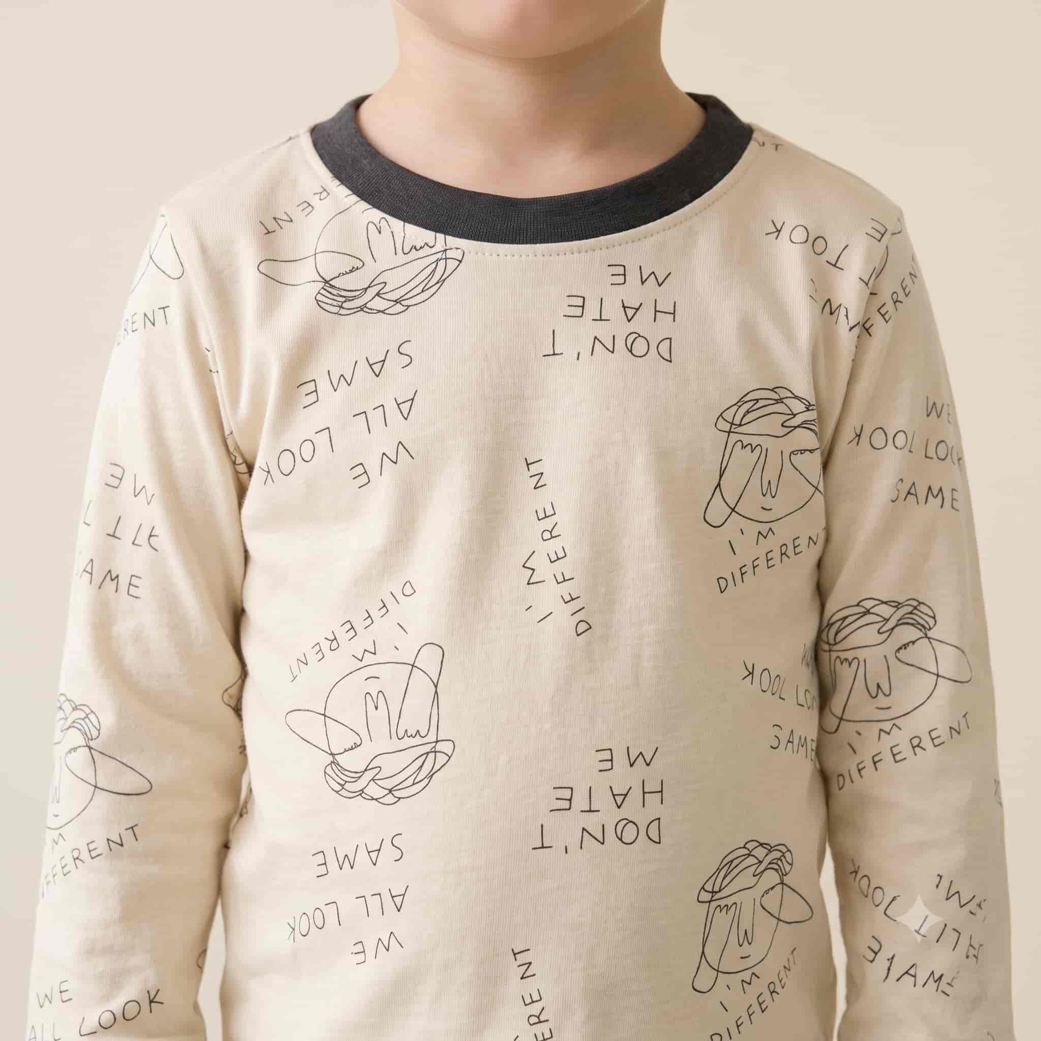 Quirky Canvas Boys Full Sleeves Pajama Set - Beige