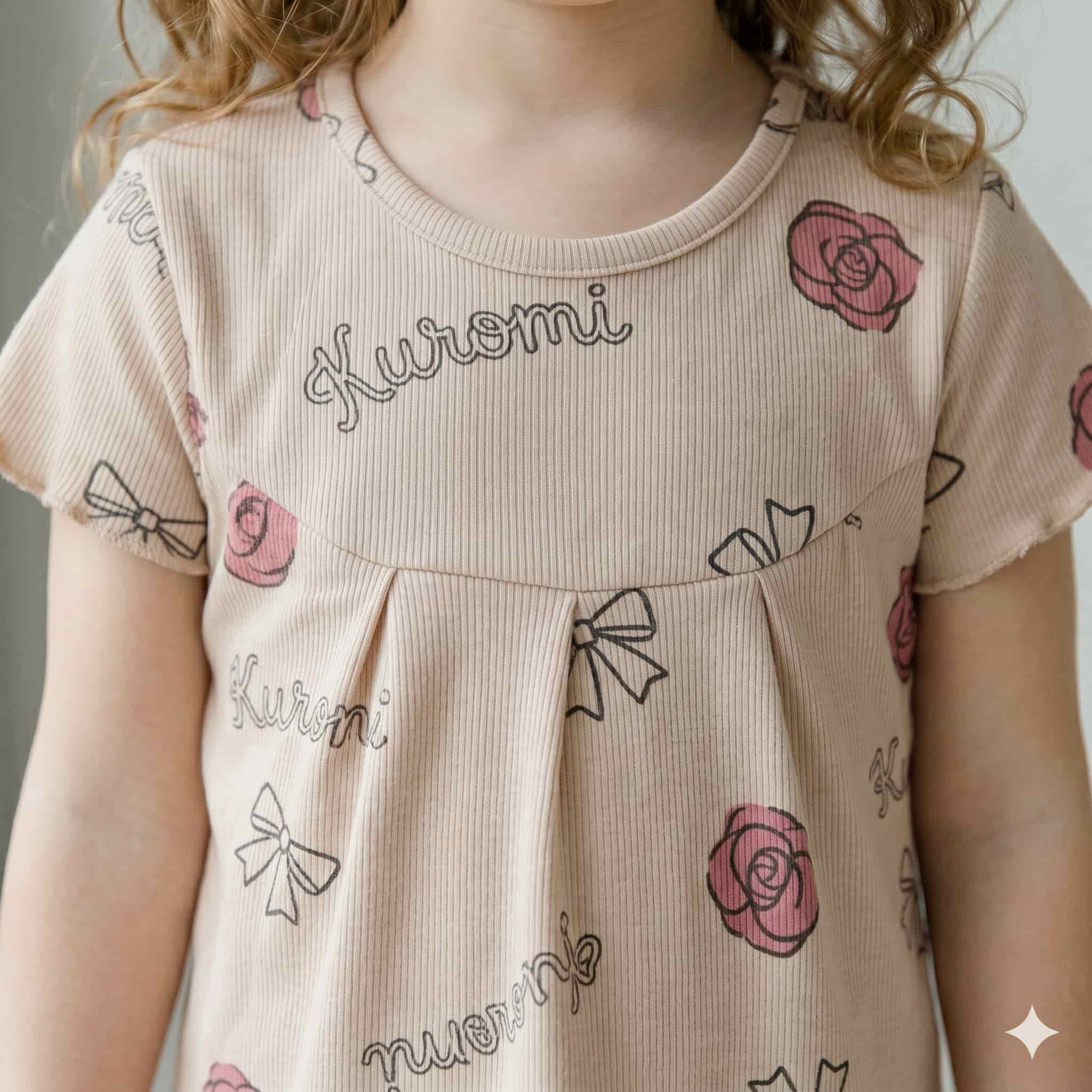 Kuromi Bows & Roses Girls Half Sleeves Pajama Set – Beige
