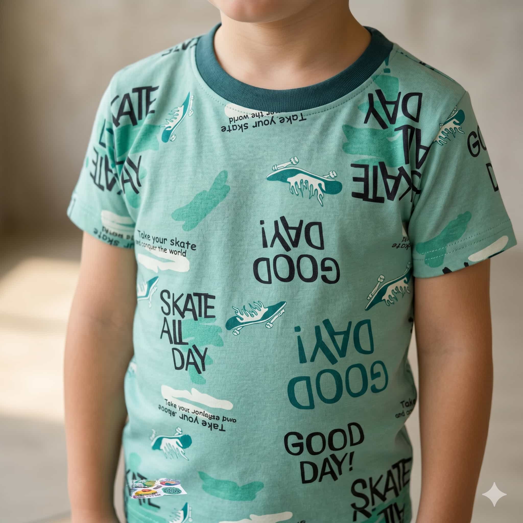 Skate Vibes Boys Half Sleeves Pajama Set - Mint Green