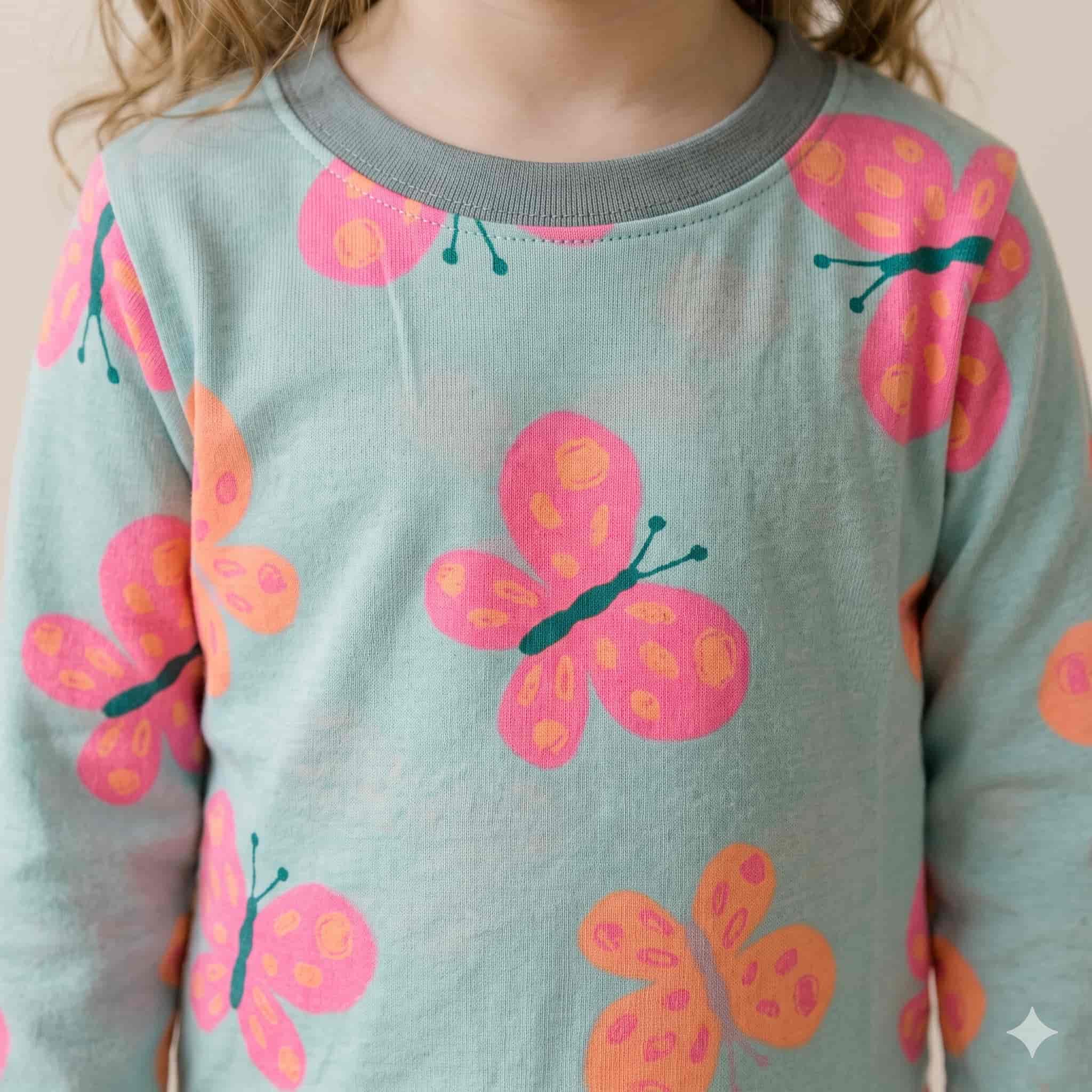 Butterfly Bloom Girls Full Sleeves Pajama Set - Mint Green