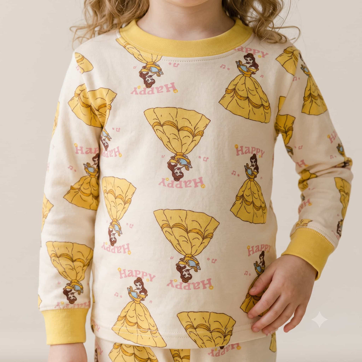 Belle Girls Winter Full Sleeves Pajama Set – Cream & Yellow