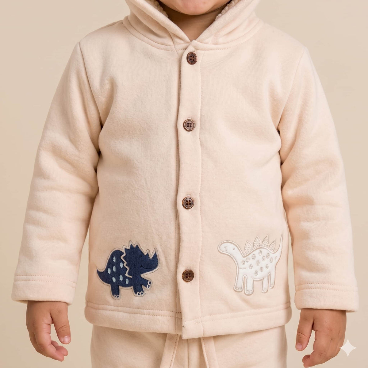 Dino Cuddles Baby Boys Winter Full Sleeves Pajama Set – Cream