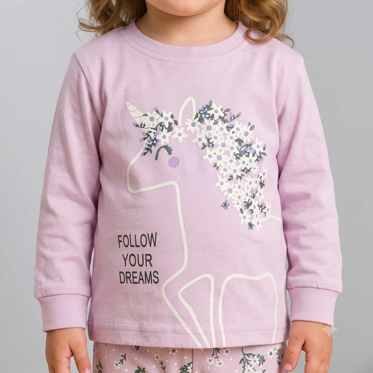 Dreamy Unicorn Baby Girls Full Sleeves Pajama Set – Lavender
