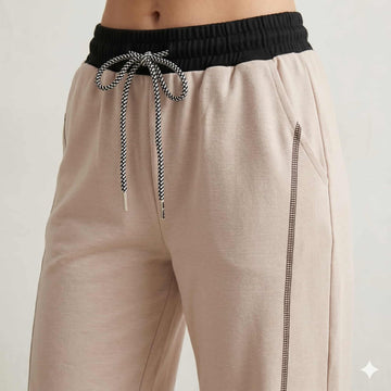 Blush Contrast Lounge Women Pants – Beige