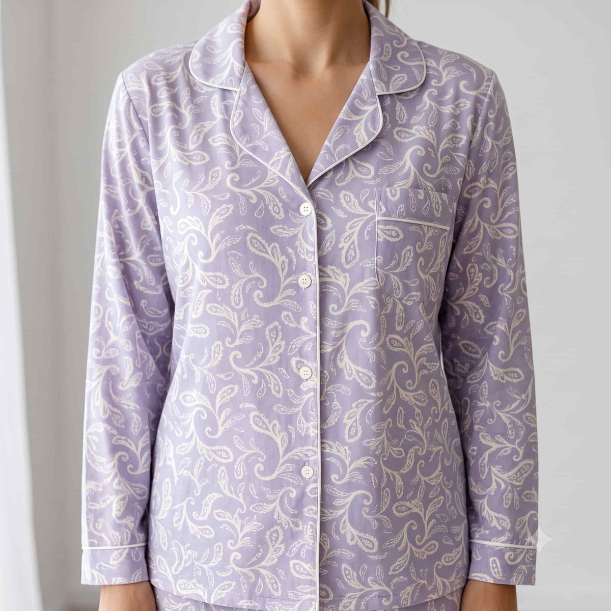 Lilac Paisley Women Full Sleeves Pajama Set - Lavender