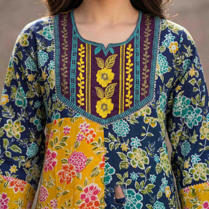 Bloom Floral Women Darra - Yellow & Blue