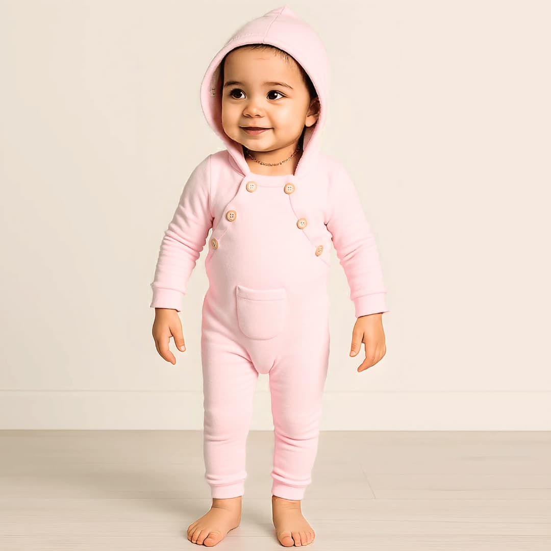 Fur Button Baby Girl Bodysuit- Pink