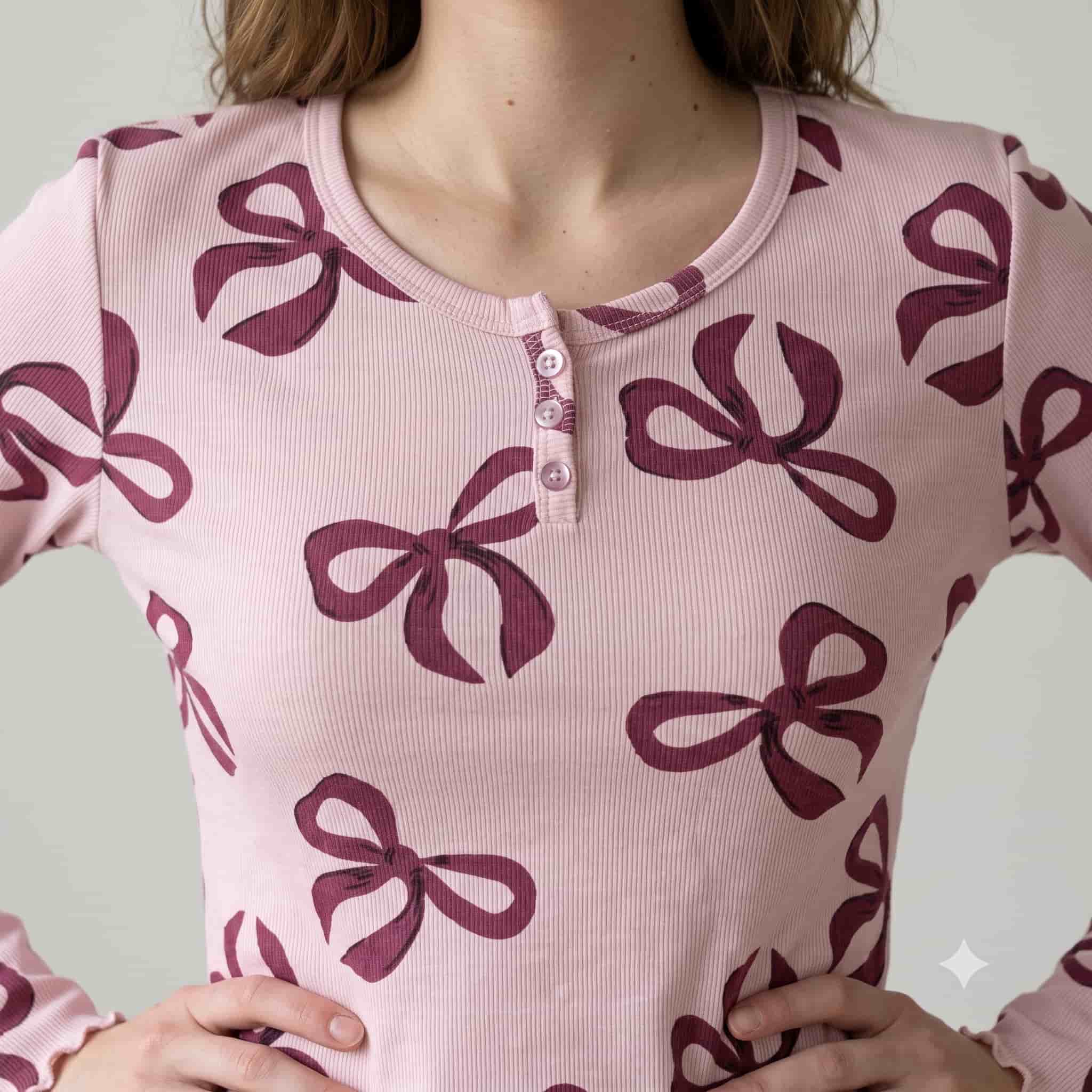 Berry Bows Women Full Sleeves Pajama Set – Blush Pink