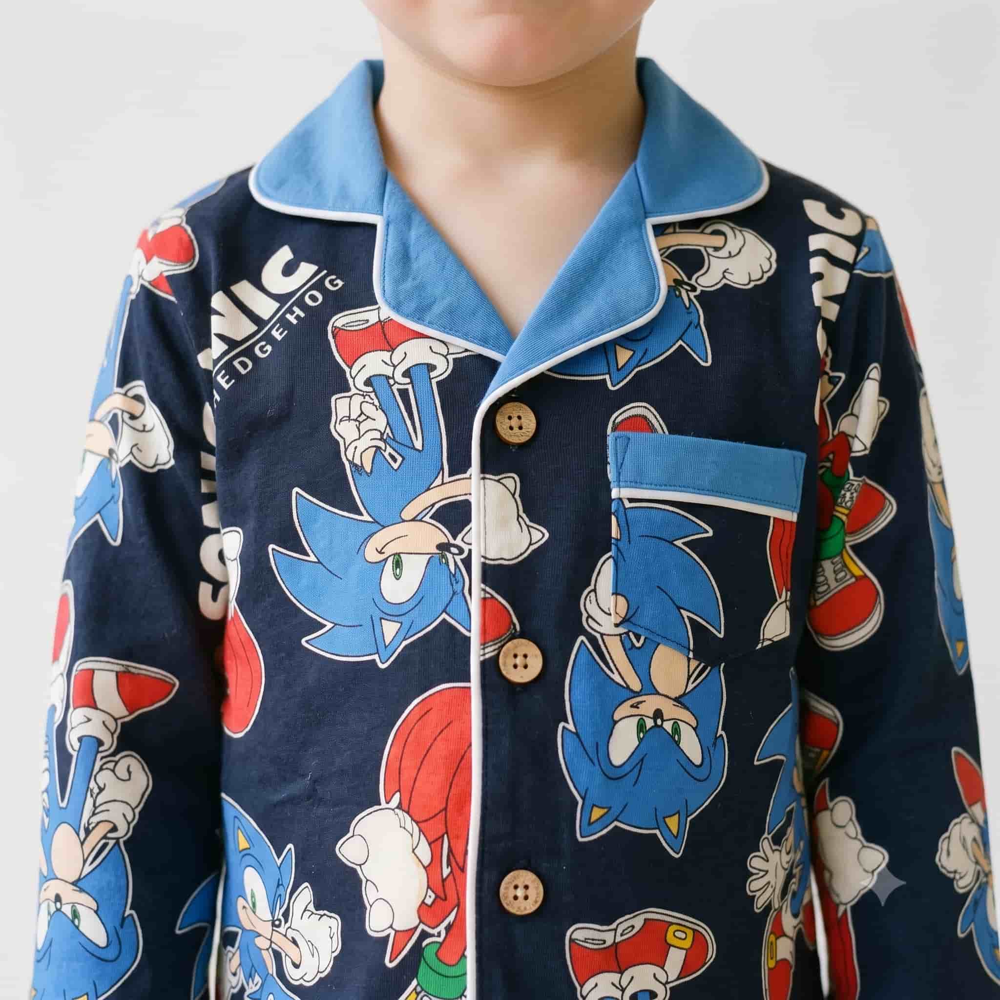 Sonic Speed Boys Full Sleeves Pajama Set with Navy Blue