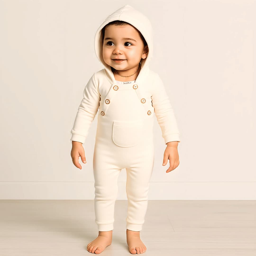Fur Button Baby Girl Bodysuit- Creme White