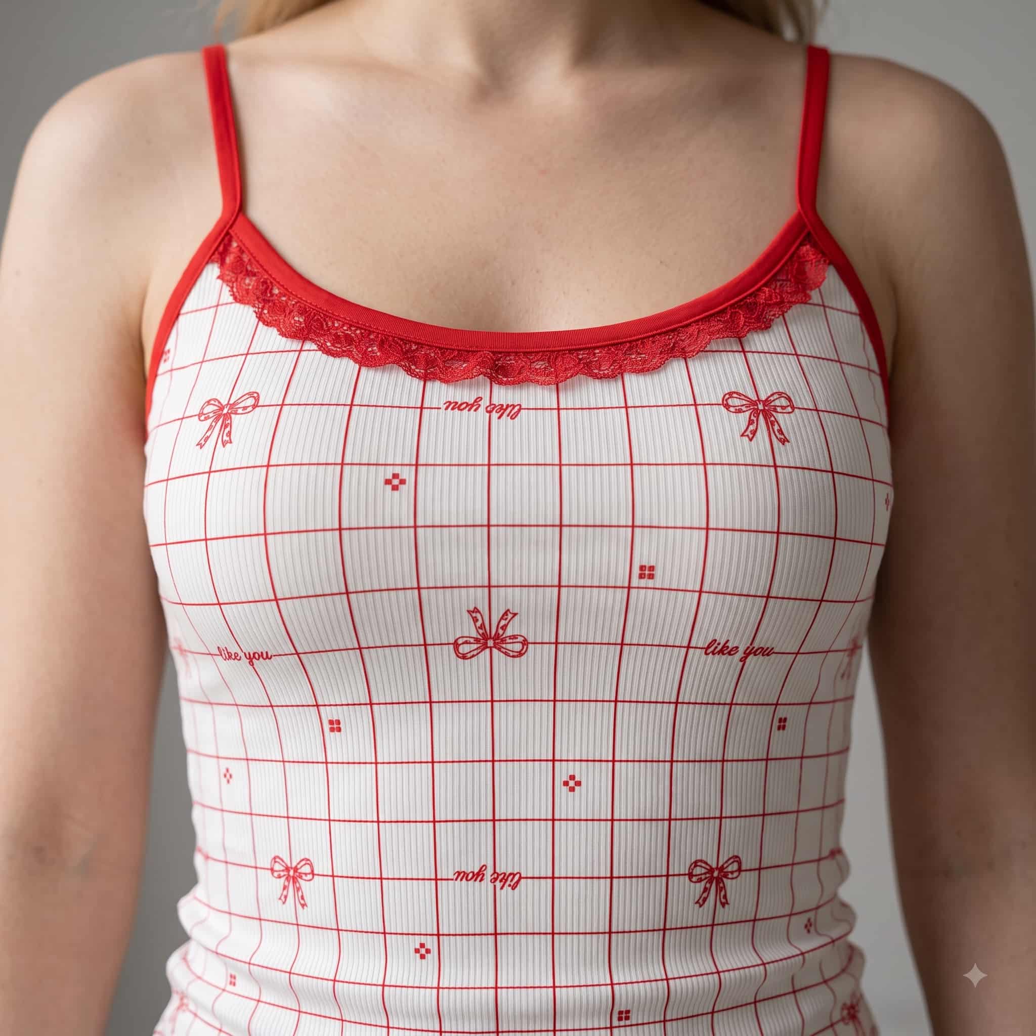 Crimson Grid Women Sleepwear Camisole Pajama Set - White & Red