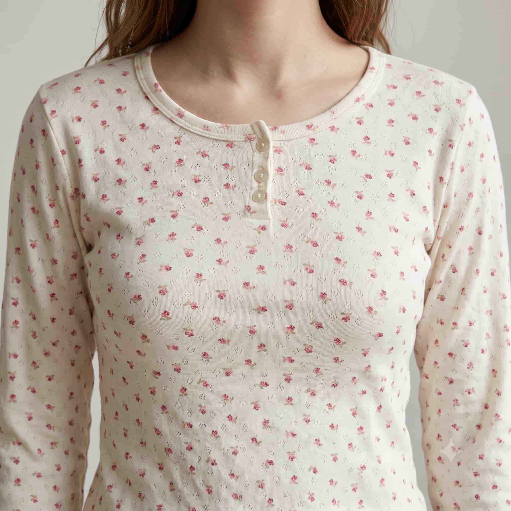 Tiny Rose Women Full Sleeves Pajama Set – Ivory