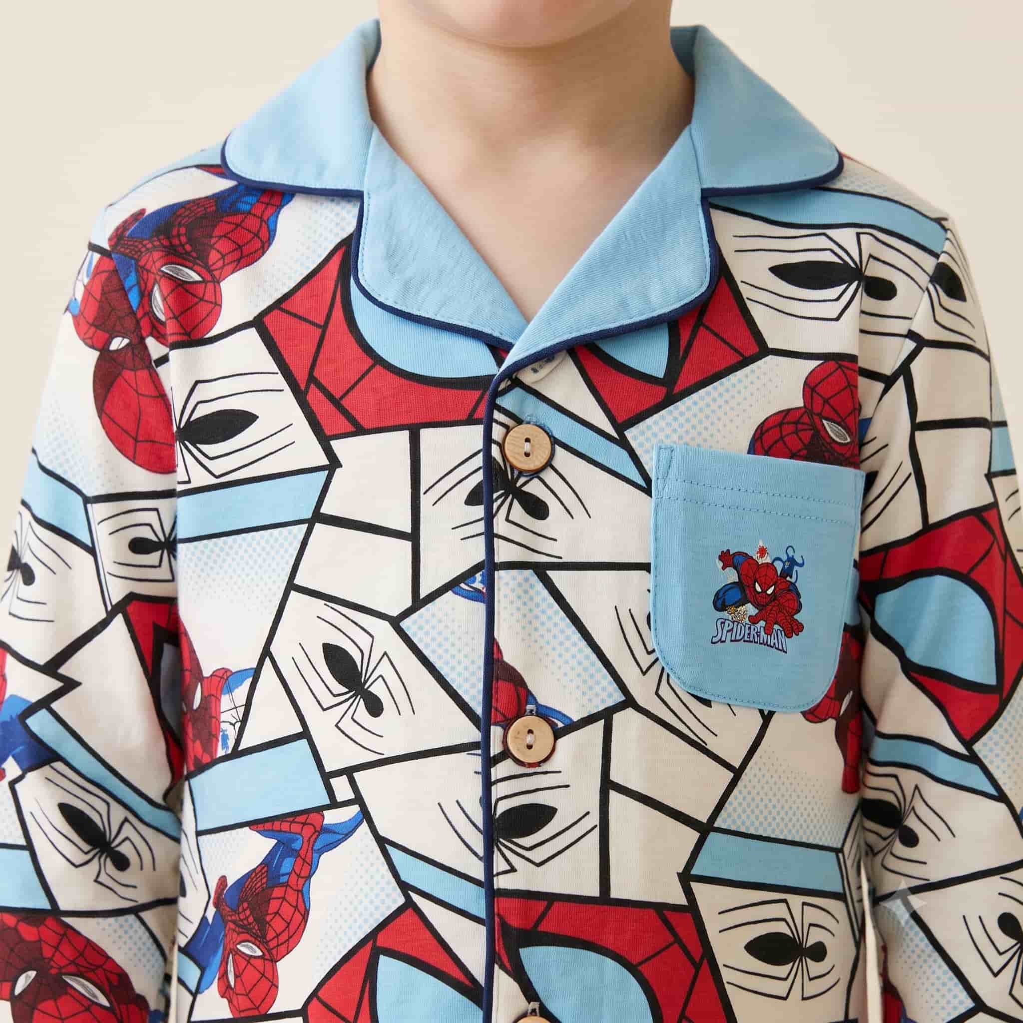 Spider Man Boys Full Sleeves Pajama Set - White
