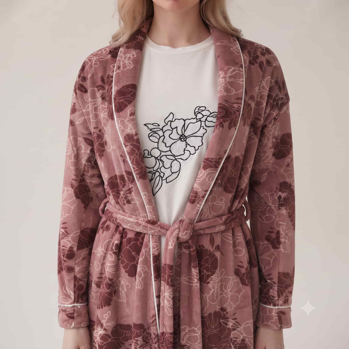 Rose Bloom Women Winter Full Sleeves Pajama Set – Dusty Mauve
