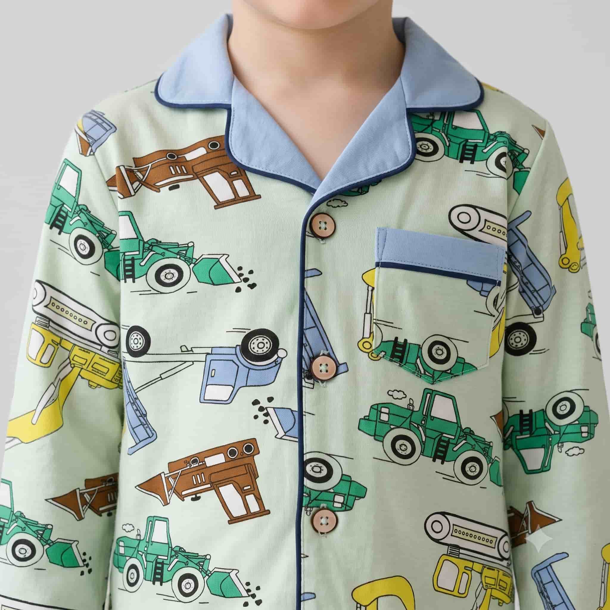 Machine Movers Boys Full Sleeves Pajama Set - Mint Green