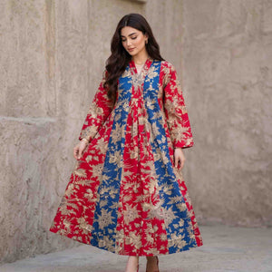 Gold Floral Women Darra- Red & Blue
