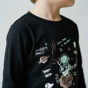 Astronaut Boys Full Sleeves Pajama Set - Black