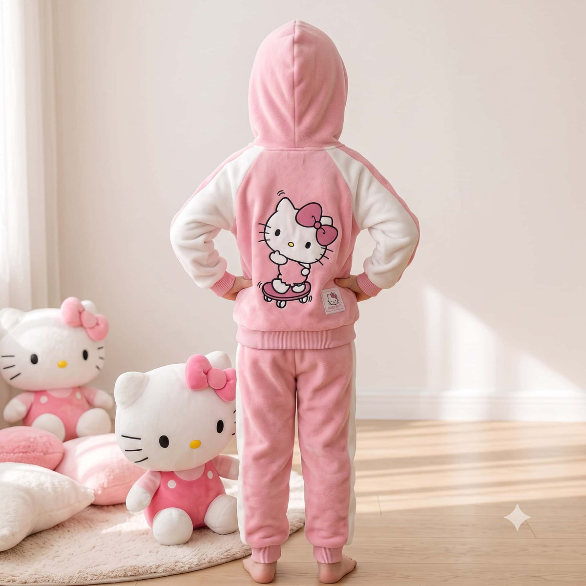 Hello Kitty Girls Winter Full Sleeves Pajama Set – Pink & White