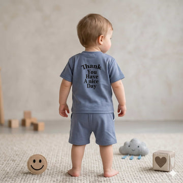 Chic Gratitude Baby boys Half sleeves Short set - Dusty Blue