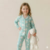 Cute Bunny Girls Button Pajama Set- Blue