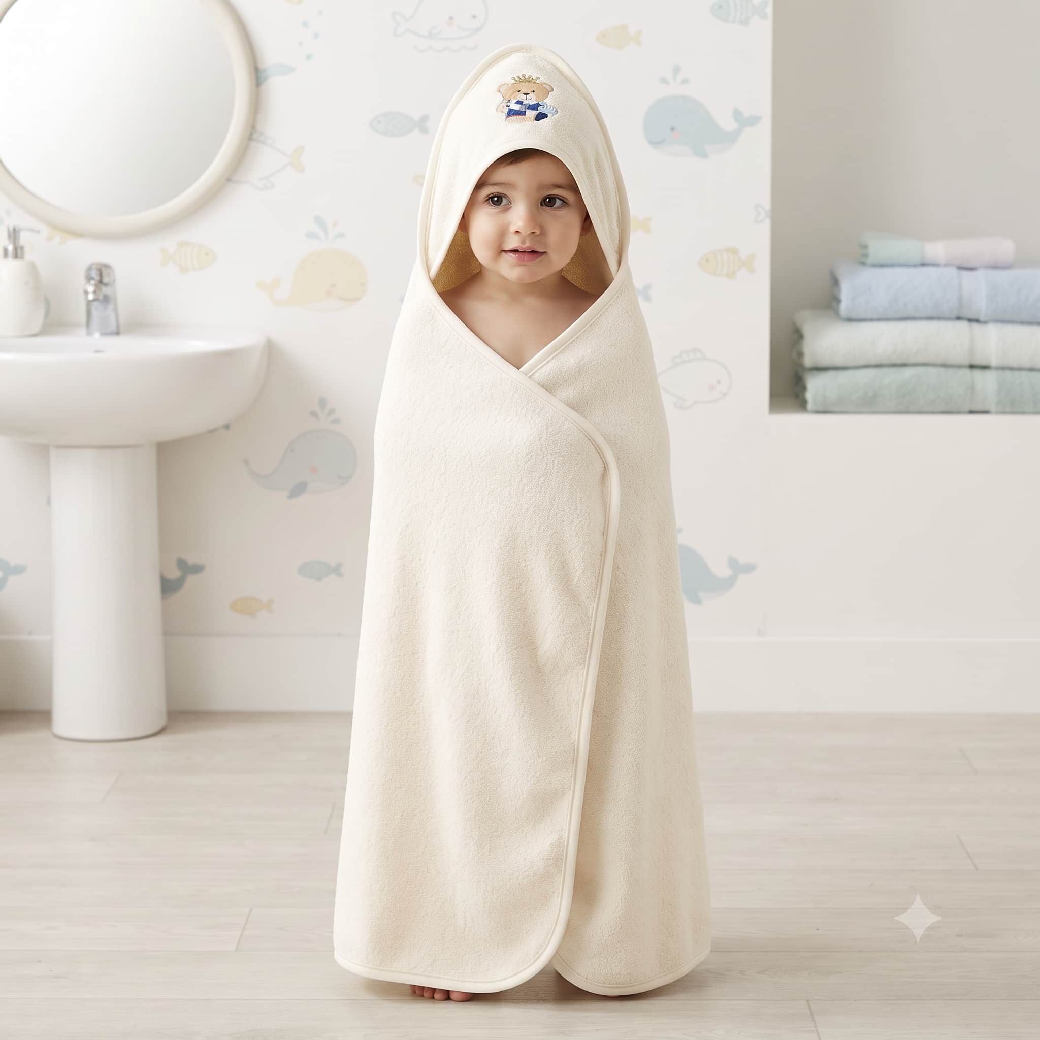 Royal Cuddles Baby Hooded Towel – Cream