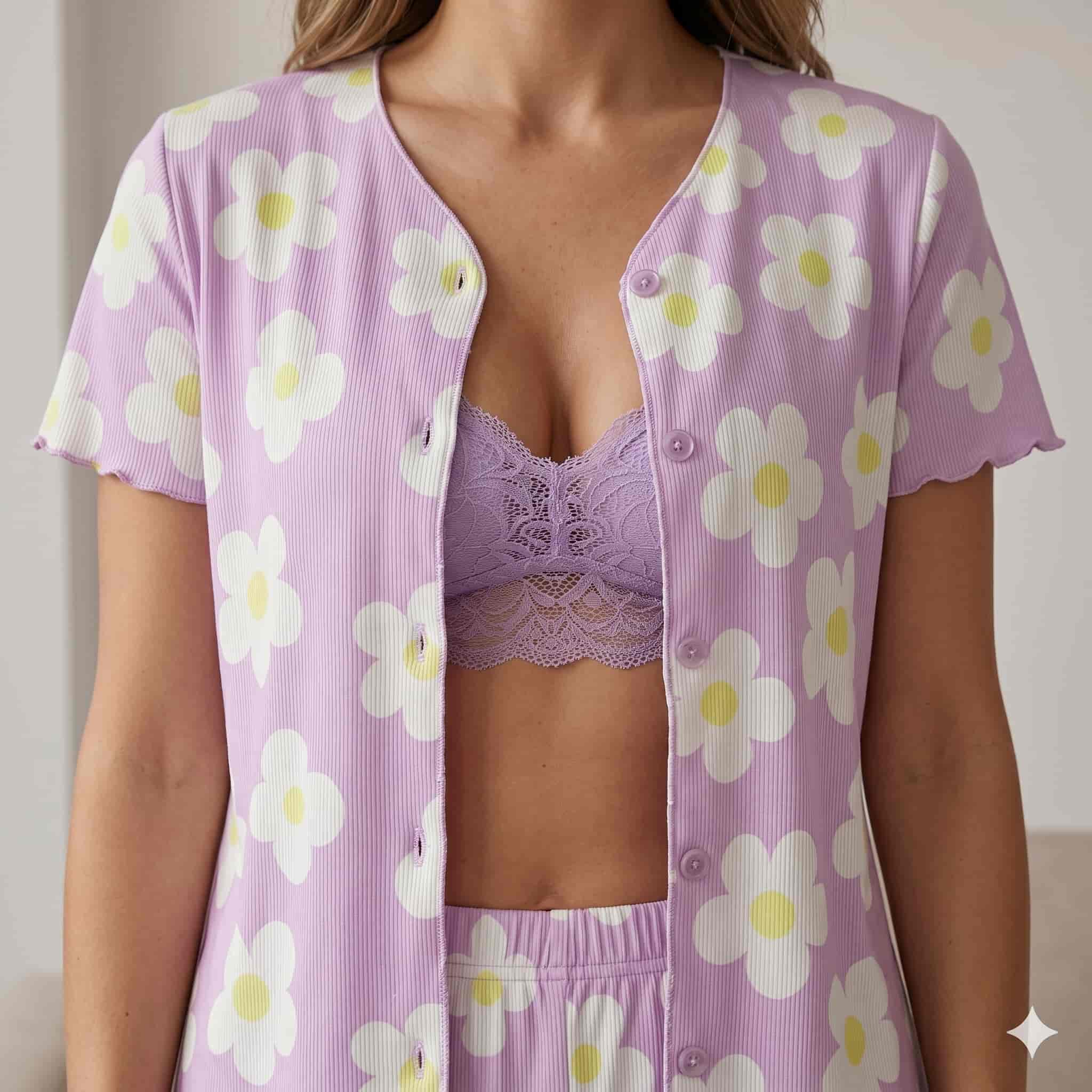 Blossom Breeze Women Half Sleeves Pajama Set – Lavender