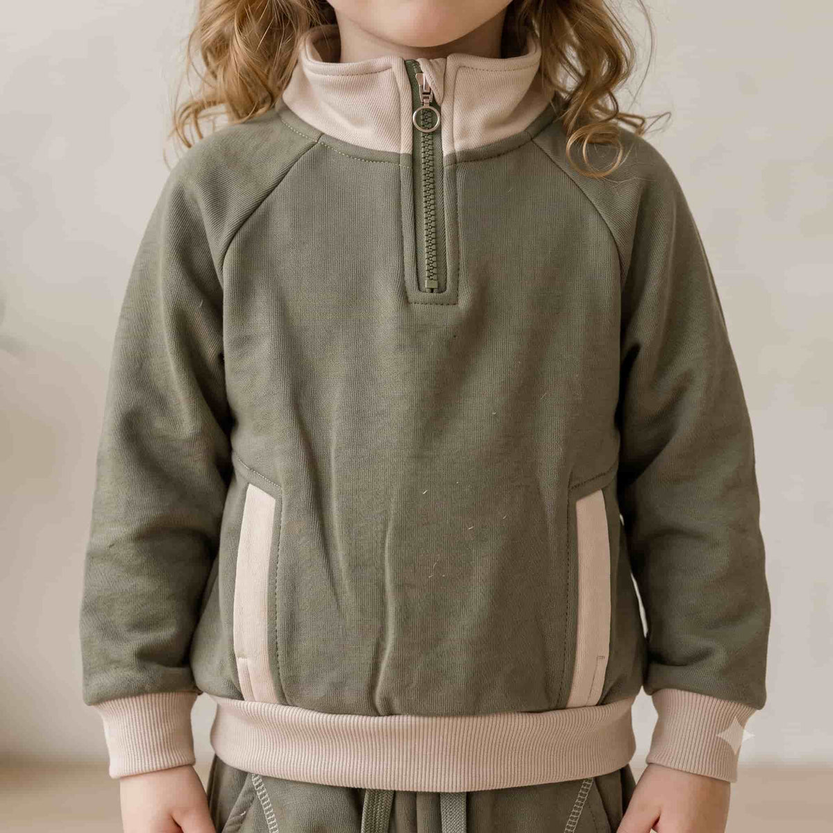 Olive Hush Girls Winter Full Sleeves Pajama Set – Sage Green & Cream