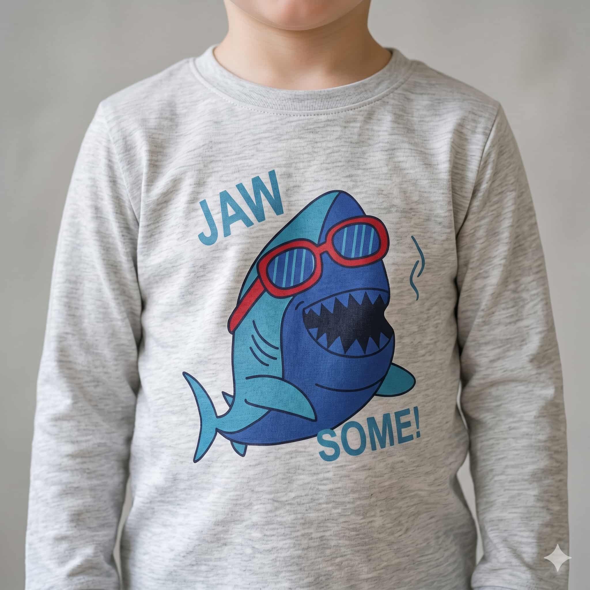 Jawsome Shark Boys Full Sleeves Pajama Set - Grey