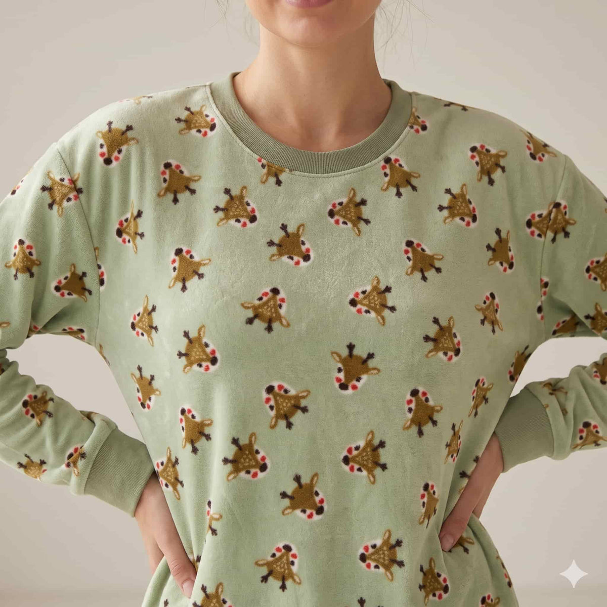 Fawn Frolic Women Winter Full Sleeves Pajama Set - Sage Green