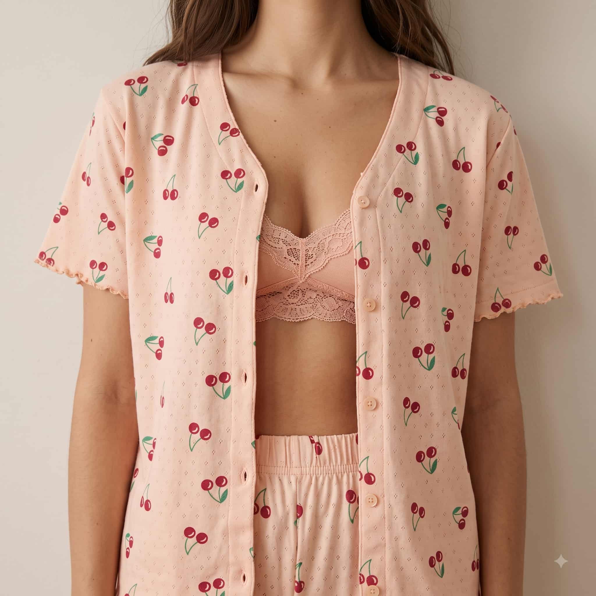 Cherry Bliss Women Half Sleeves Pajama Set - Peach