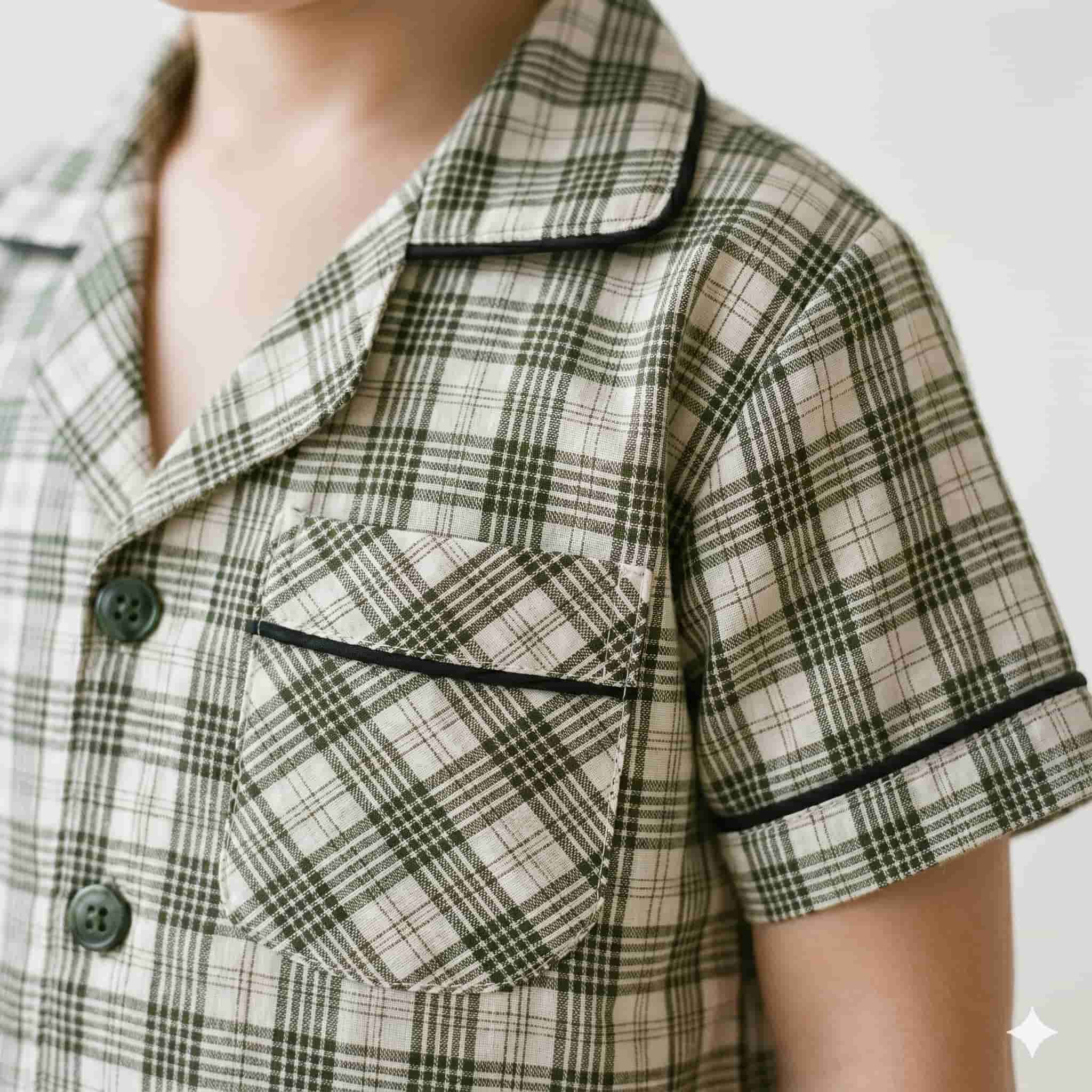 Classic Check Half sleeves boy pajama Set - Olive