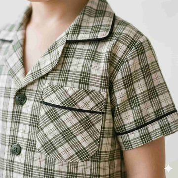Classic Check Half sleeves boy pajama Set - Olive