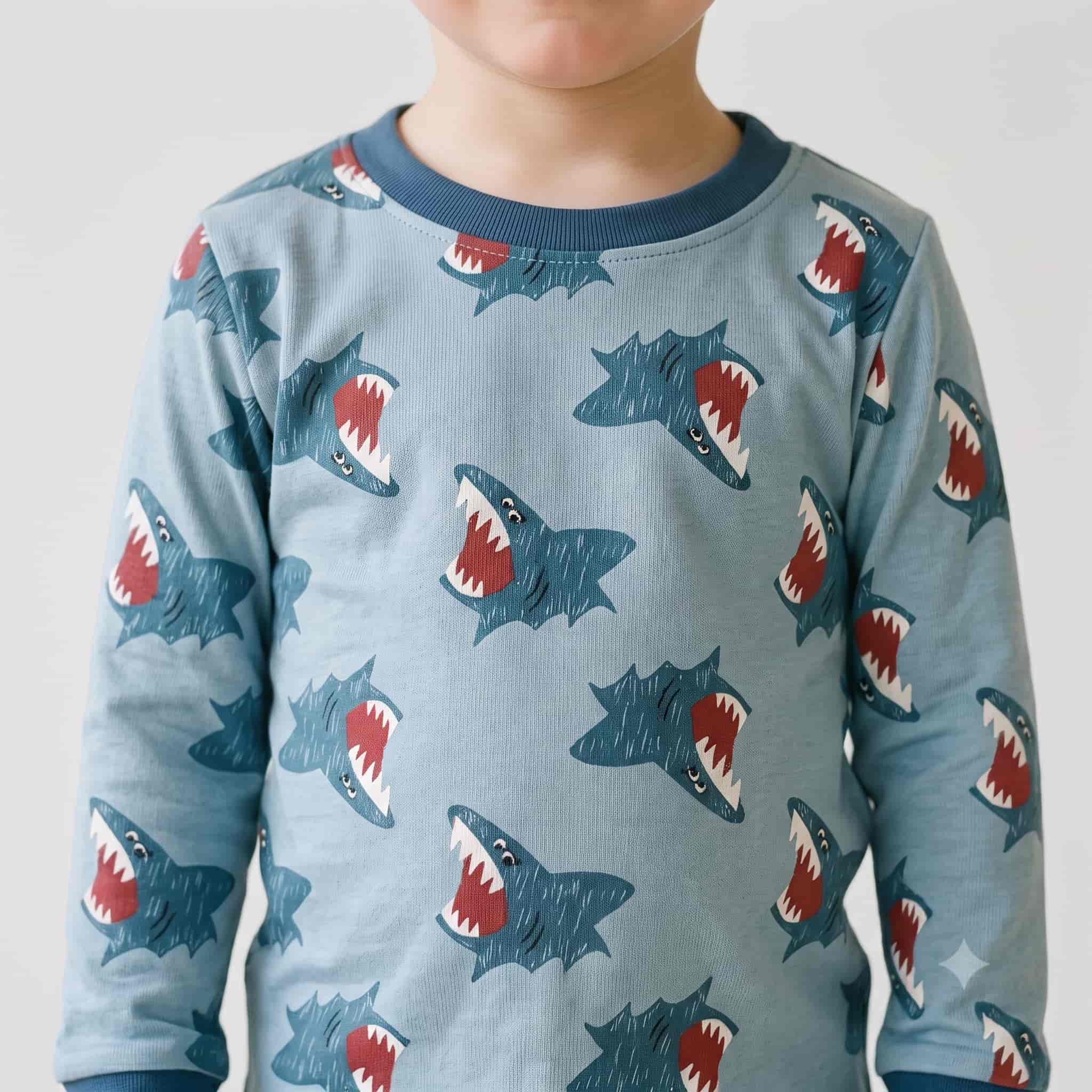 Shark Frenzy Boys Full Sleeves Pajama Set - Light Blue