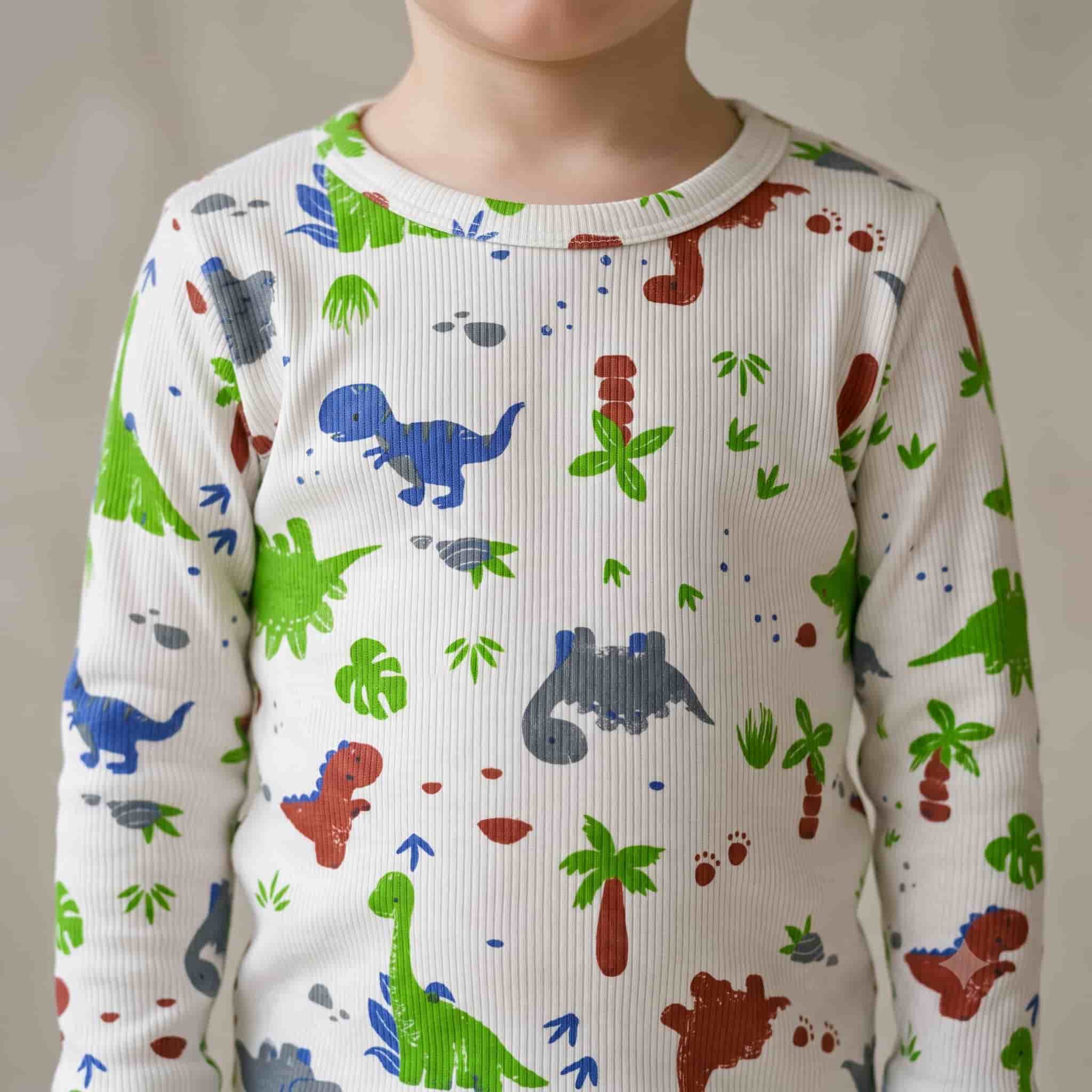 Dinosaur Boys Full Sleeves Pajama Set - Cream