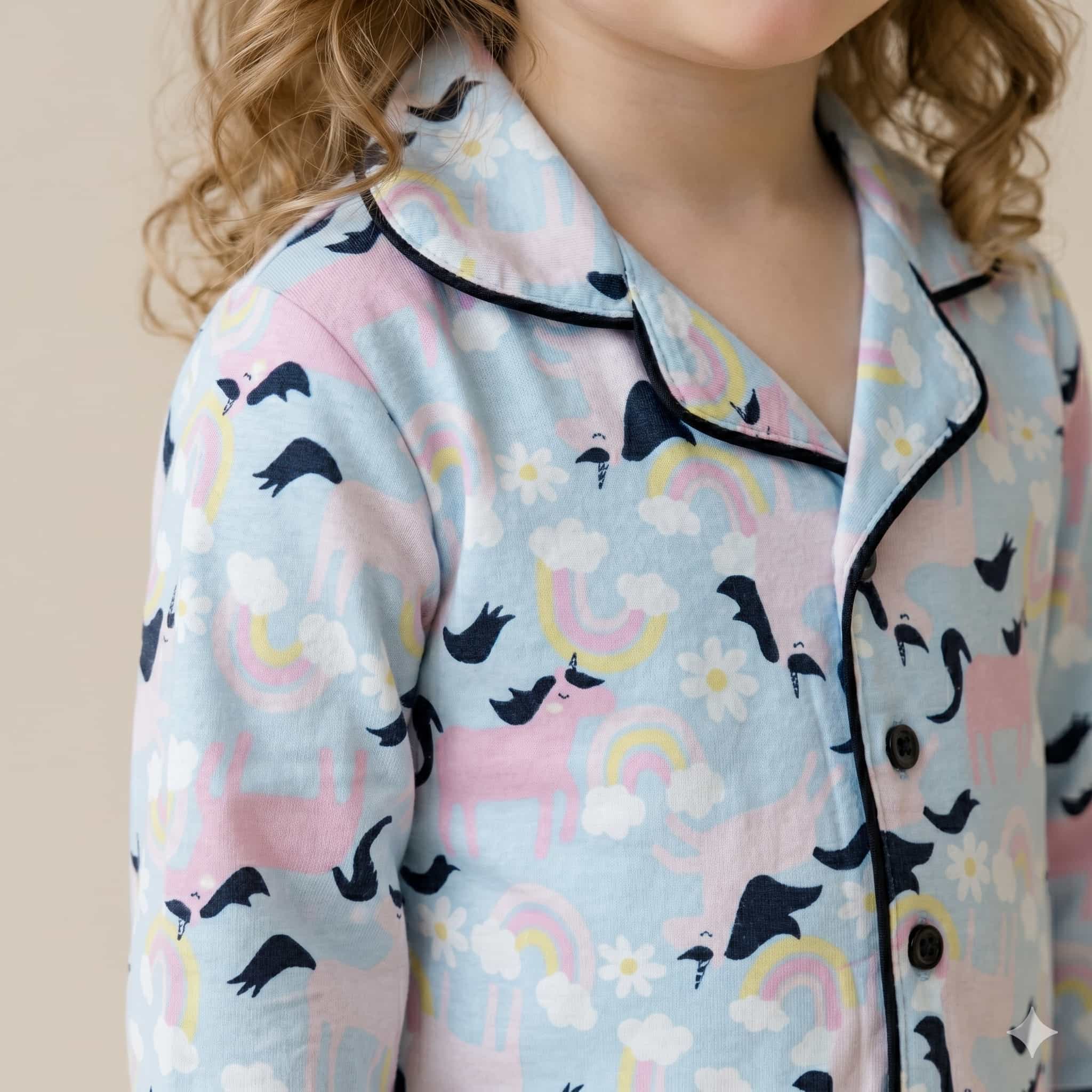 Unicorn Dreams Girls Full Sleeves Pajama Set - Blue