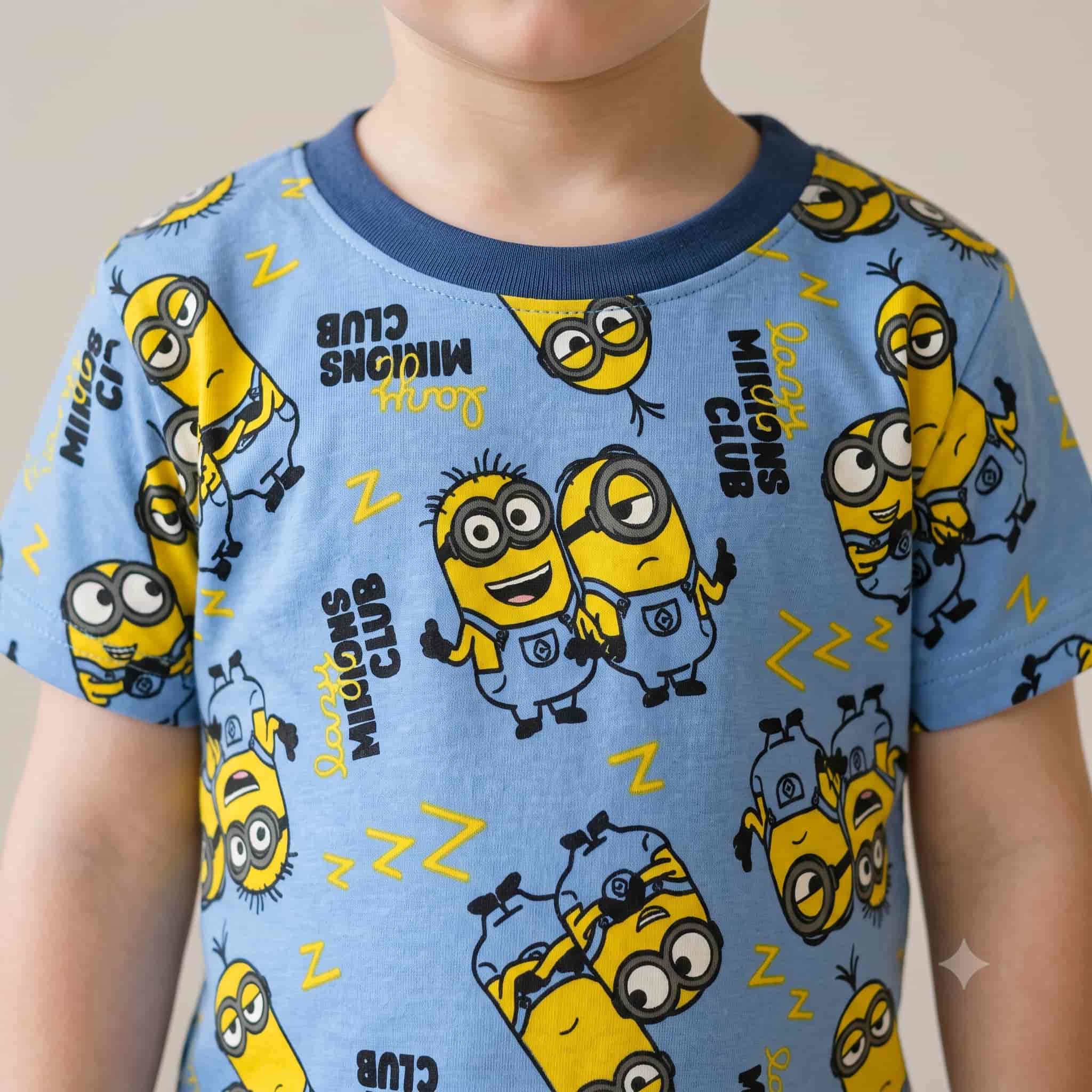 Minnion Boys Half Sleeves Pajama Set - Light Blue