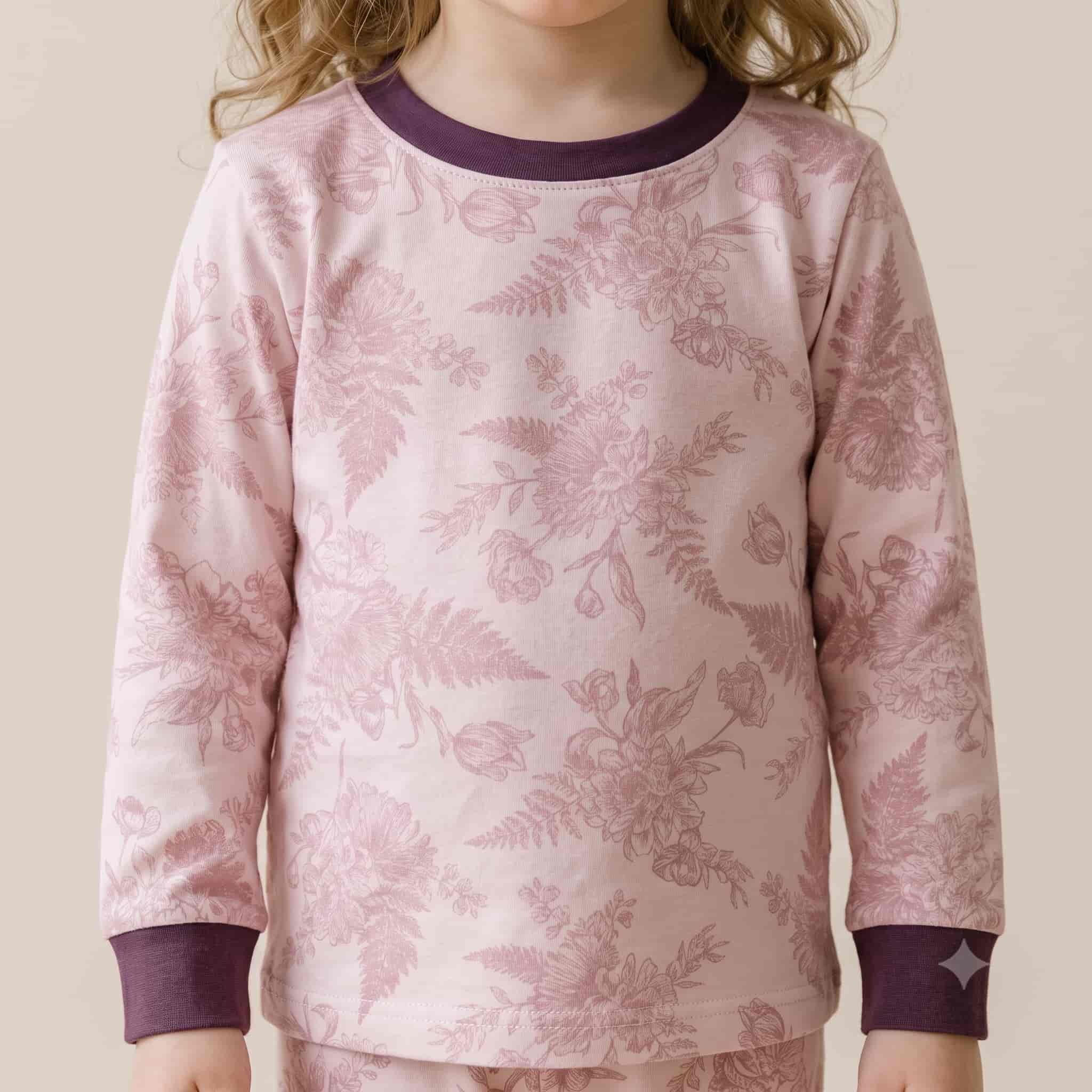 Vintage Bloom Girls Full Sleeves Pajama Set - Mauve-Pink