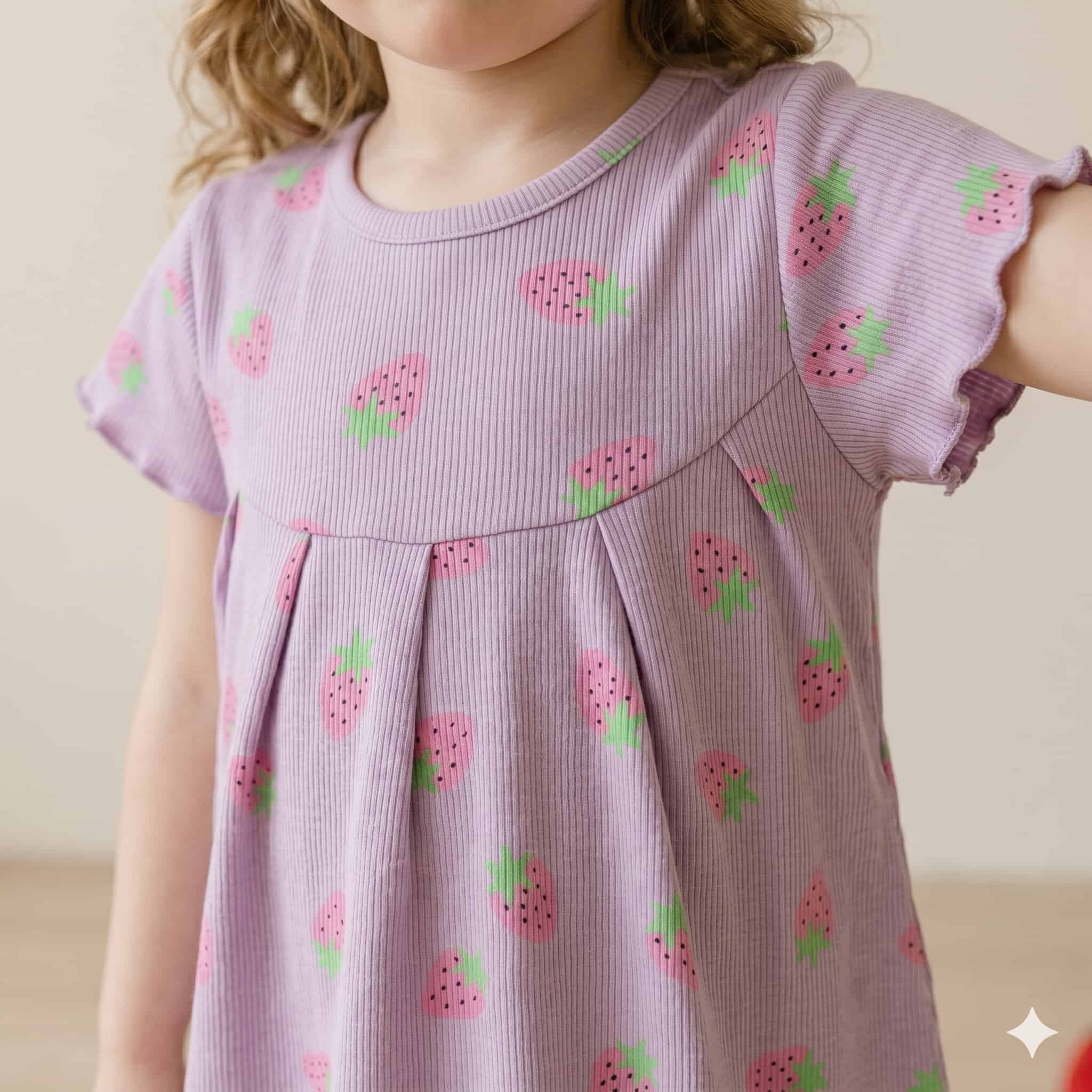 Berry Bloom Girls Half Sleeves Pajama Set - Lavender