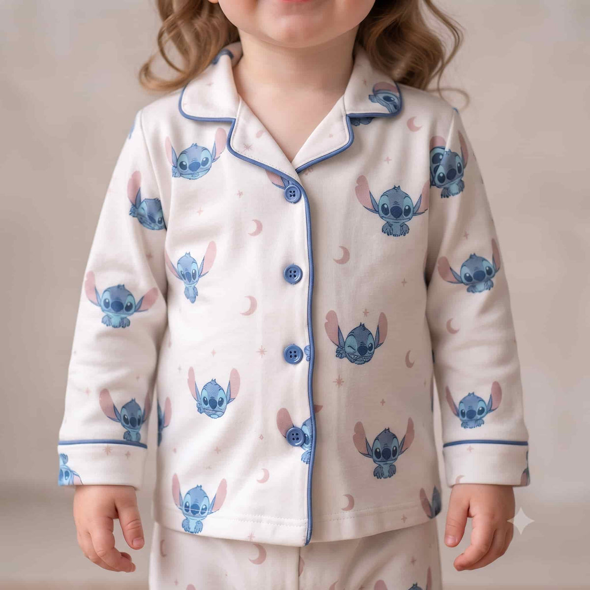 Stitch Baby Girls Full Sleeves Pajama Set - Cream