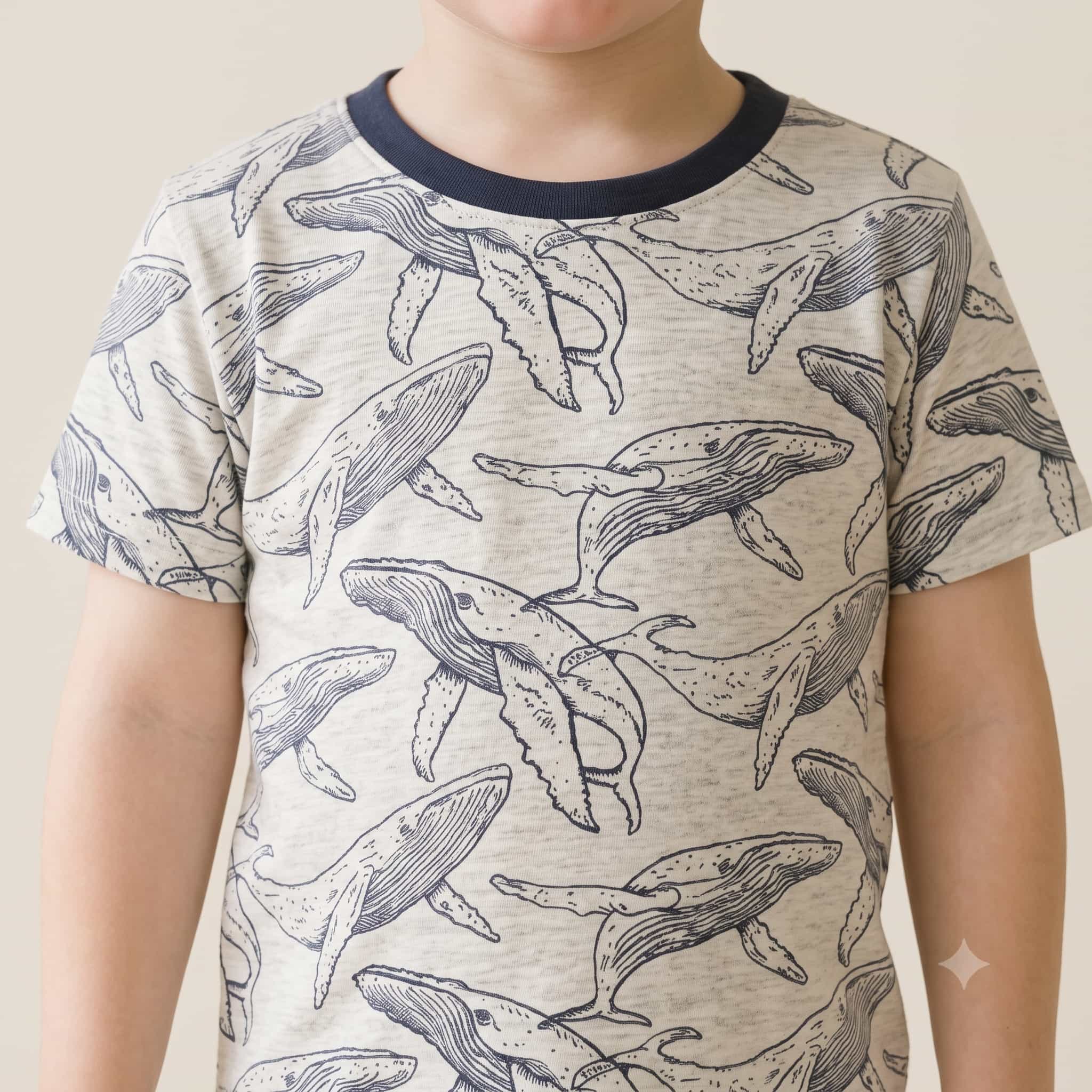 Whale Voyage Boys Half Sleeves Pajama Set - Light Grey