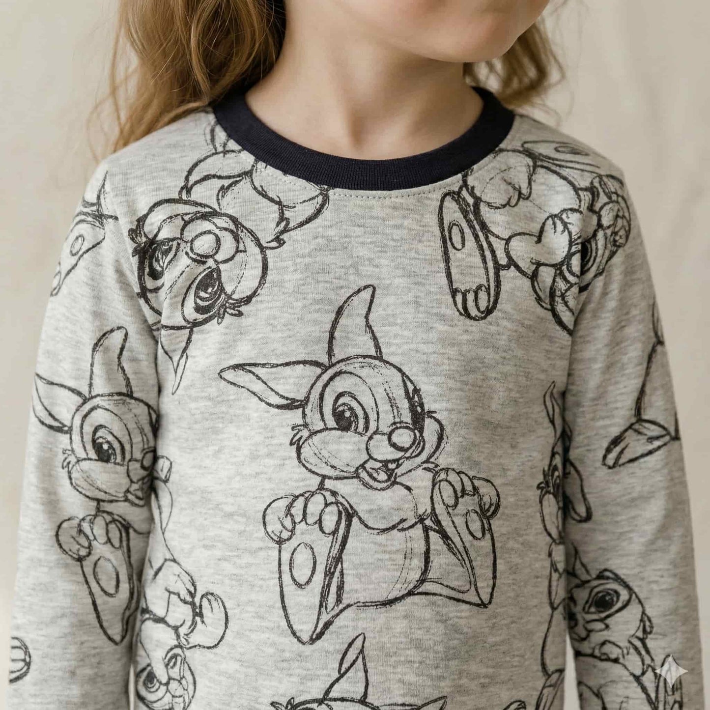 Rabbit Girls Full Sleeves Pajama Sets - Grey