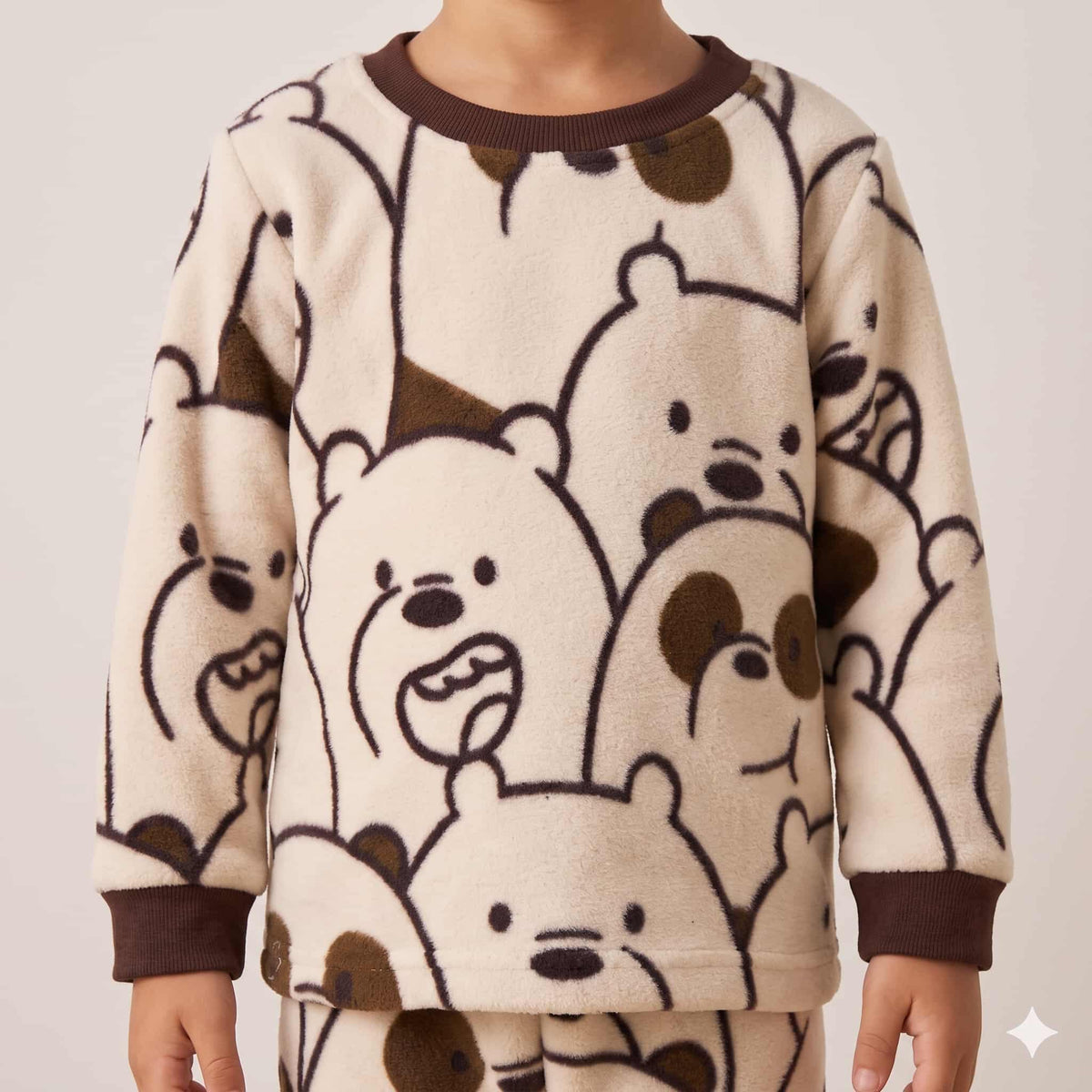Bearly Awake Boys Winter Full Sleeves Pajama Set - Cream Beige