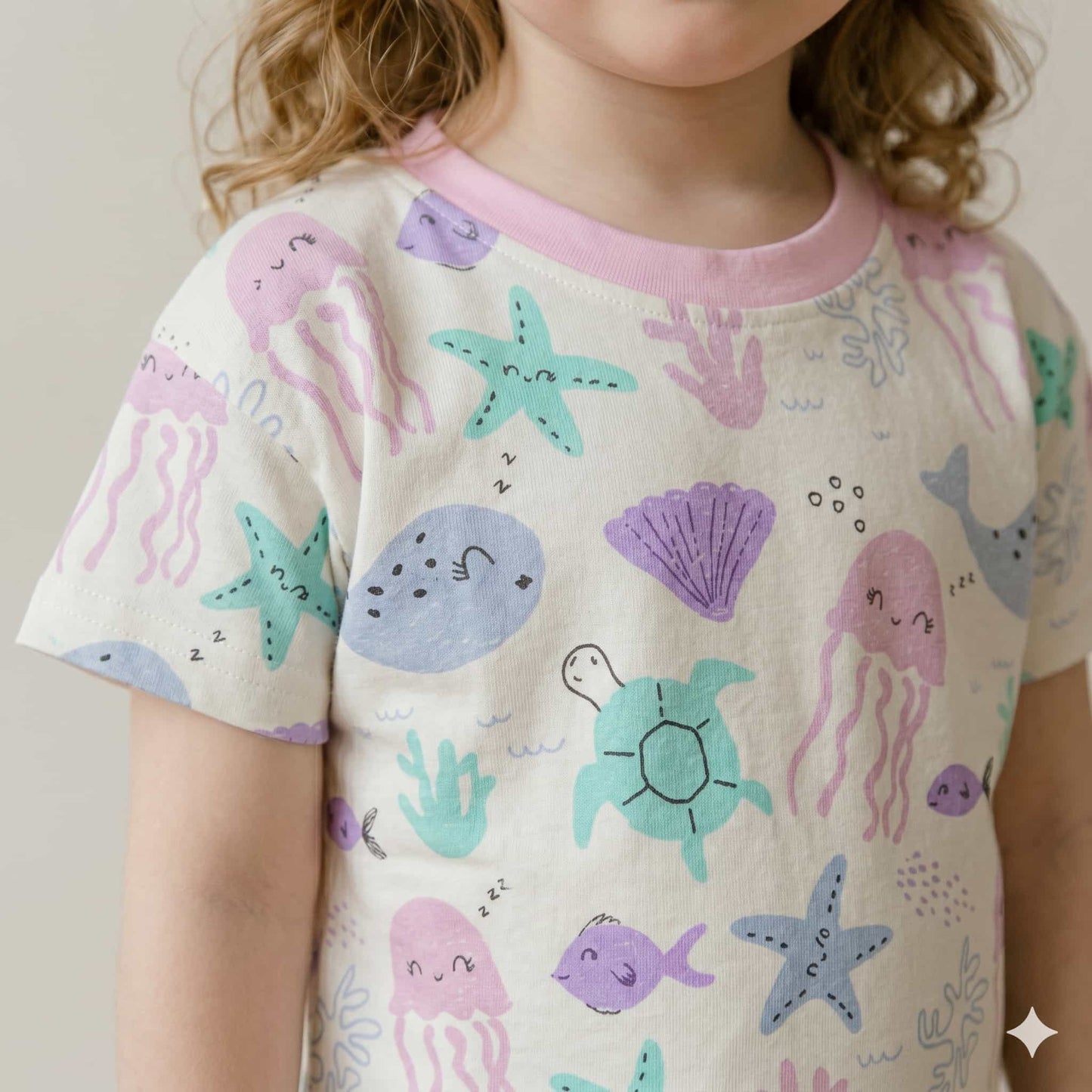 Sea Dreams Girls Half sleeves pajama set - Cream