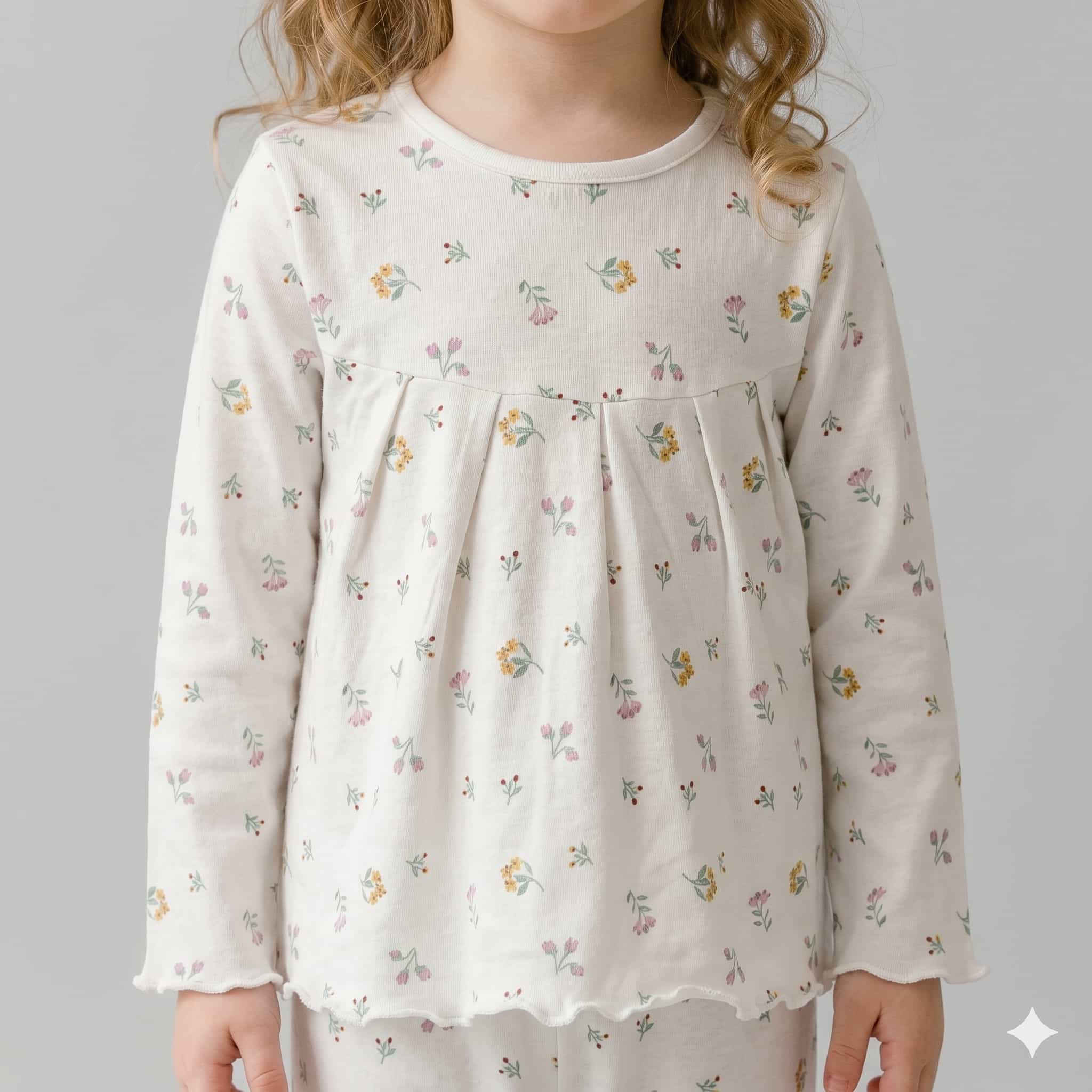 Vintage Blooms Girls Full Sleeves Pajama Set - Cream