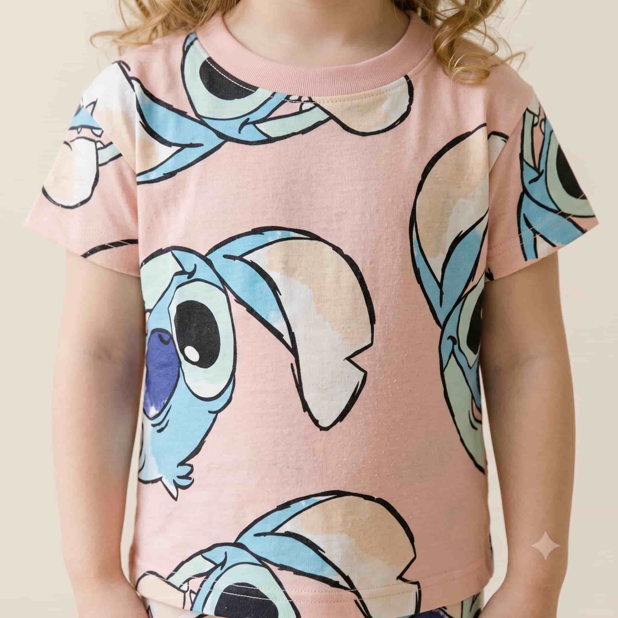 Stitch Girls Half Sleeves Pajama Set - Pink