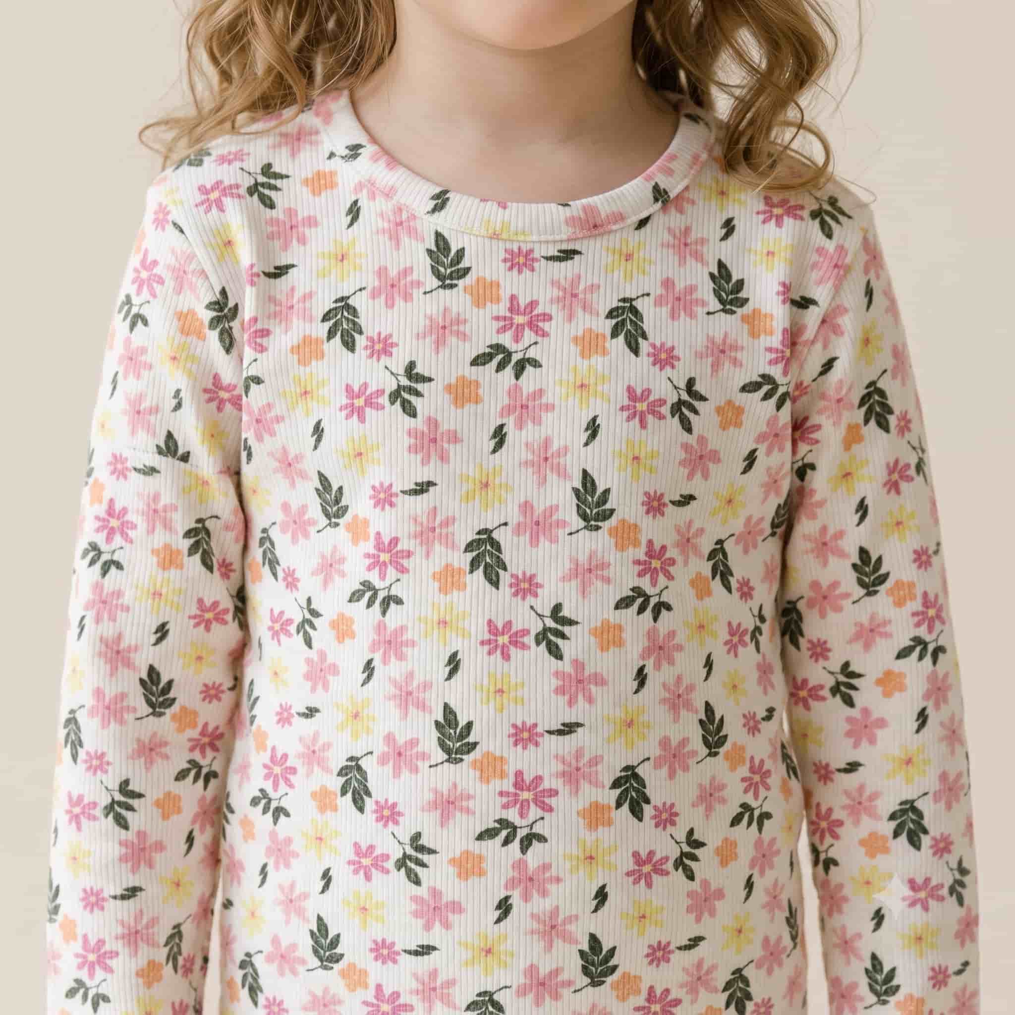 Petal Meadow Girls Full Sleeves Pajama Set - White