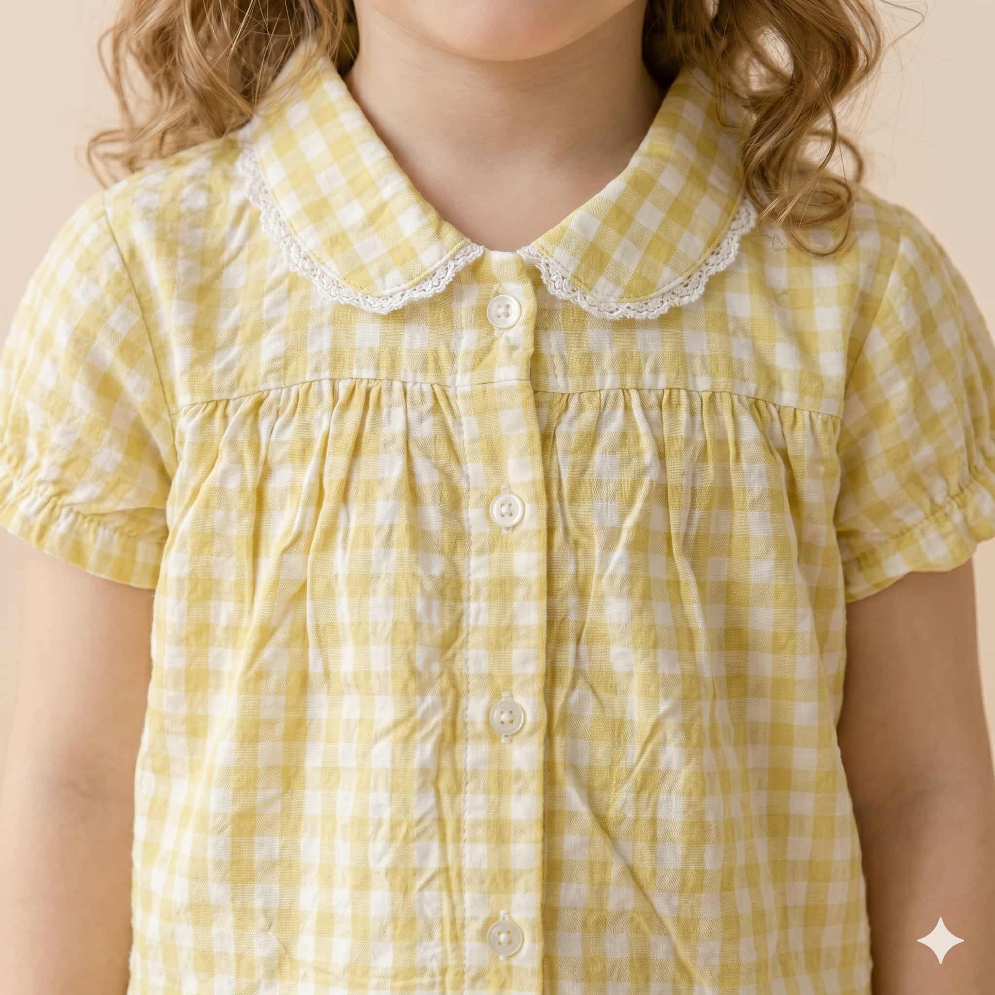 Sunny Gingham Girl Half Sleeves Pajama Set - Yellow