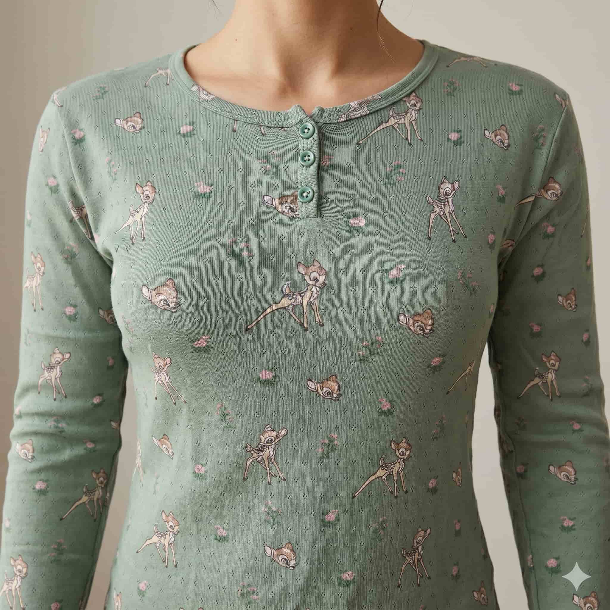 Fawn Fantasy Women Full Sleeves Pajama Set - Sage Green