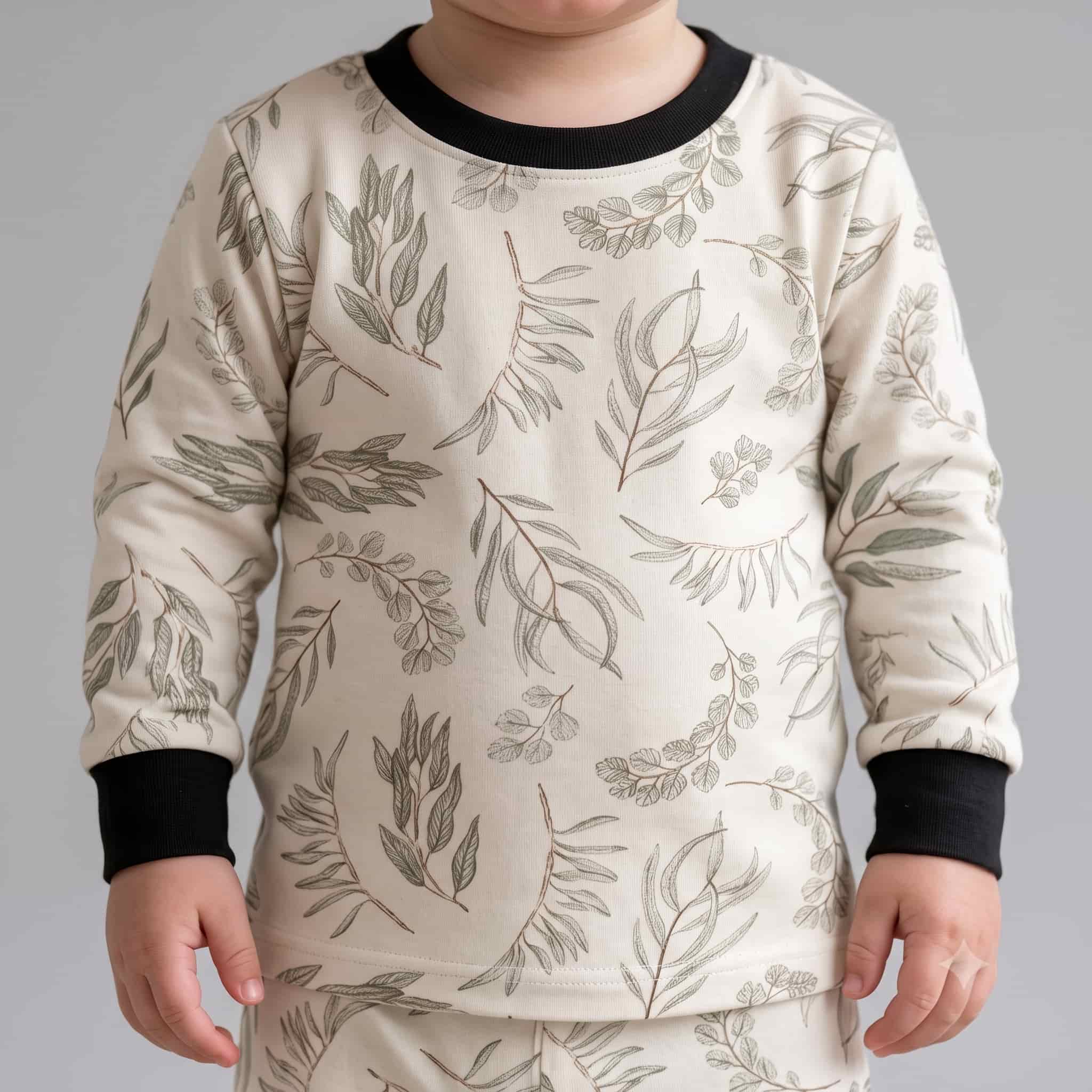Botanical Breeze Baby Boys Full Sleeves Pajama Set - Cream