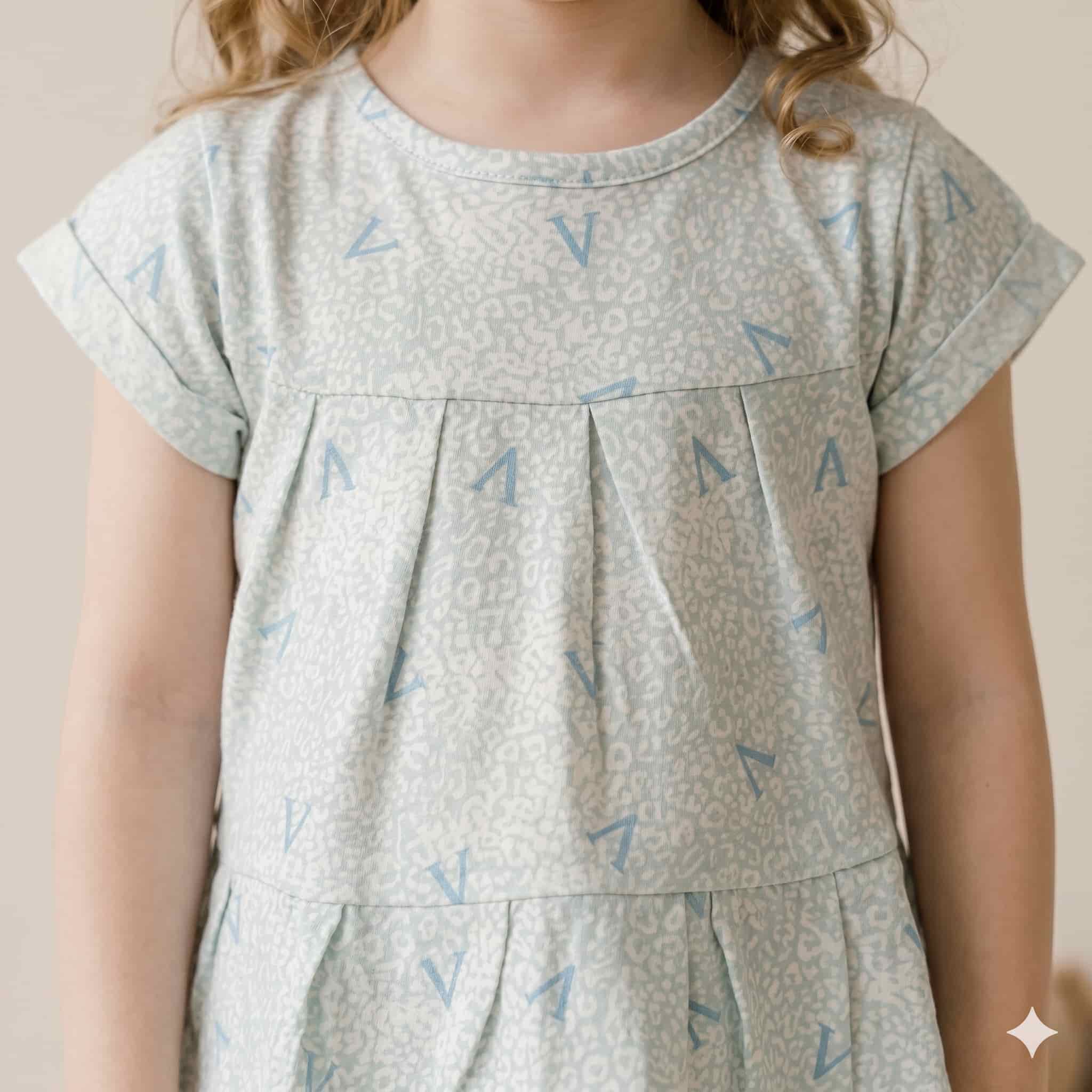 Leopard Letter Girls Short Set - Light Blue